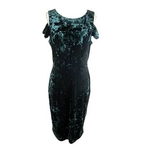 Vince‎ Camuto Crushed Velvet Cold Shoulder Sheath Dress Emerald Green Size 8